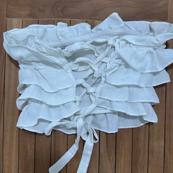 White Ruffled Off-Shoulder Top - Picture 3 of 3